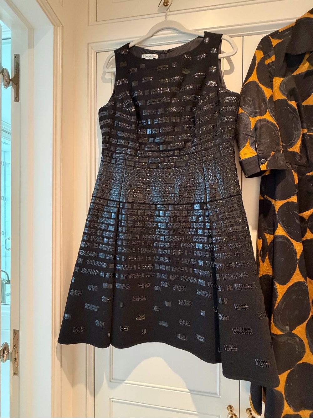 Oscar de la Renta Black Metallic Pattern Fit & Flare Mini Dress